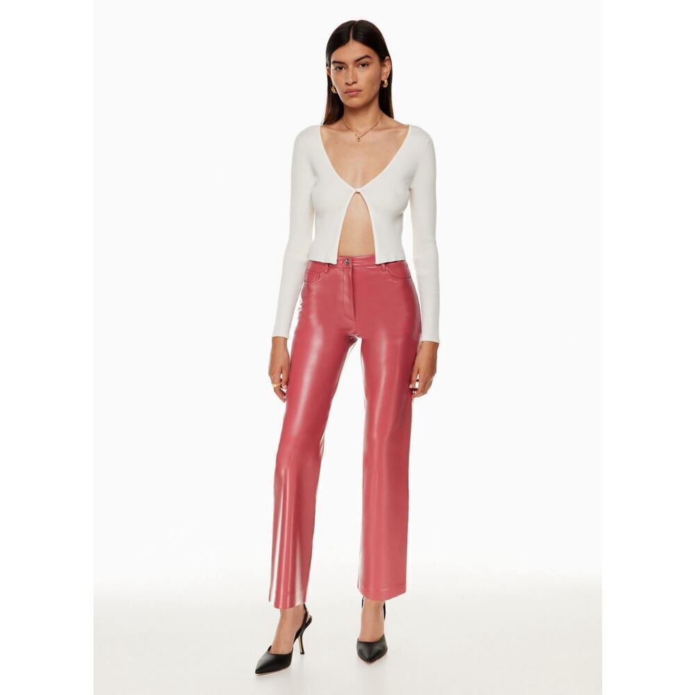 Wilfred Melina pink faux leather flat front pants 12 high rise straight vegan